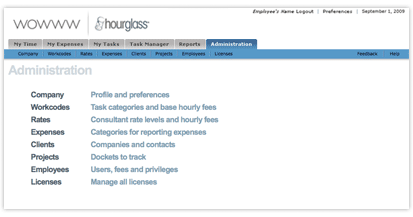 Screenshot of the administration dashboard