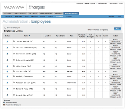 Screenshot of the employee listing
