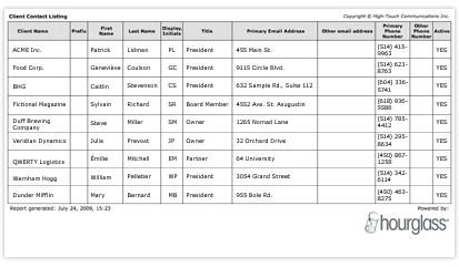 Screenshot of a client contact listing