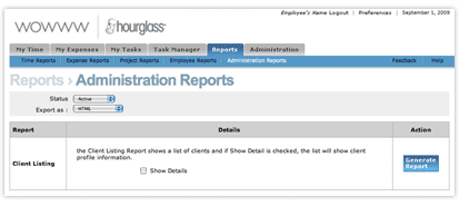 Screenshot of the 'Administration Reports' feature