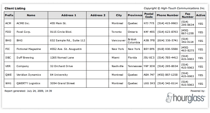 Screenshot of a client listing