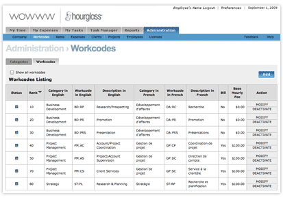 Screenshot of the wordcode listing