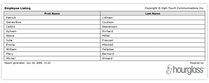 Screenshot of an 'Employee Listing' report