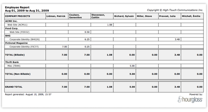 Screenshot of an 'Employee' report