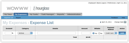 Screenshot of an expense list