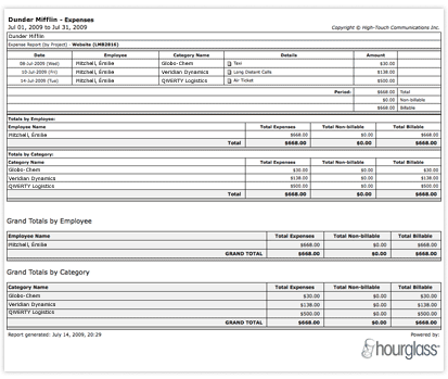 Screenshot of an expense report