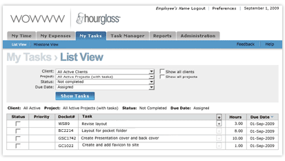 Screenshot of a task list