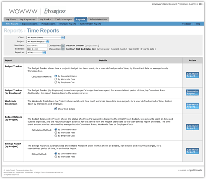 Screenshot of the 'Time Reports' feature