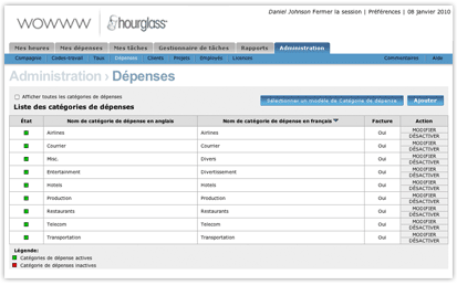 Liste des dépenses