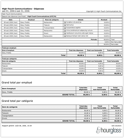 Rapport de d�pense