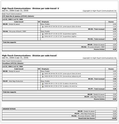 Rapport de temps par projet et par code