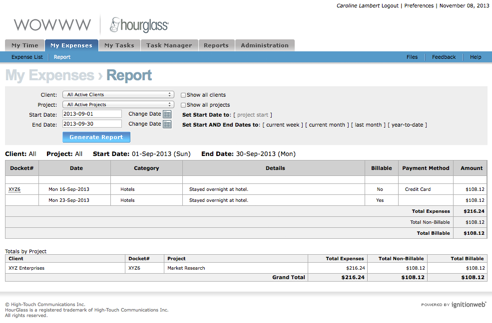 hourglass simple detailed expense report software solutions